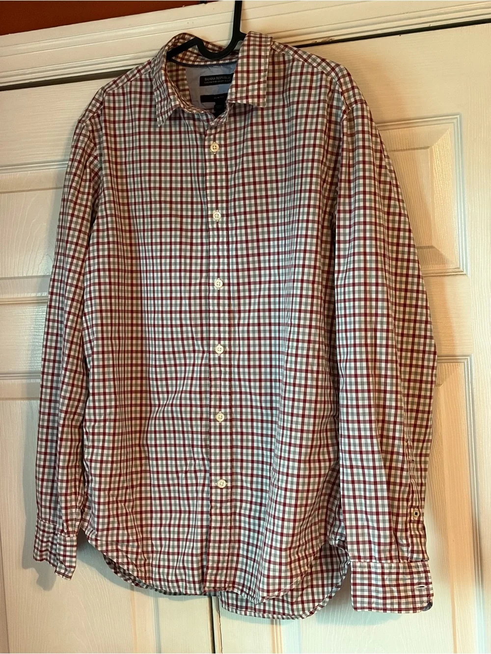 Banana Republic Red and White Check Cotton Button-Down Shirt